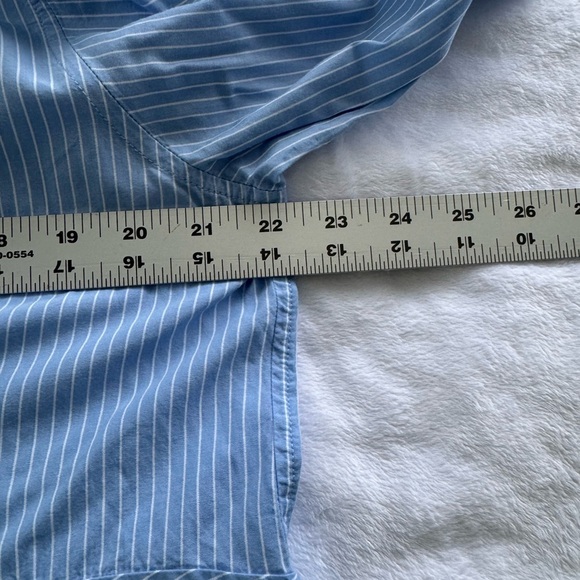 Zara Pinstripe Asymmetrical Hem Long Sleeve Layering Roomy Top Size Large - Picture 10 of 10